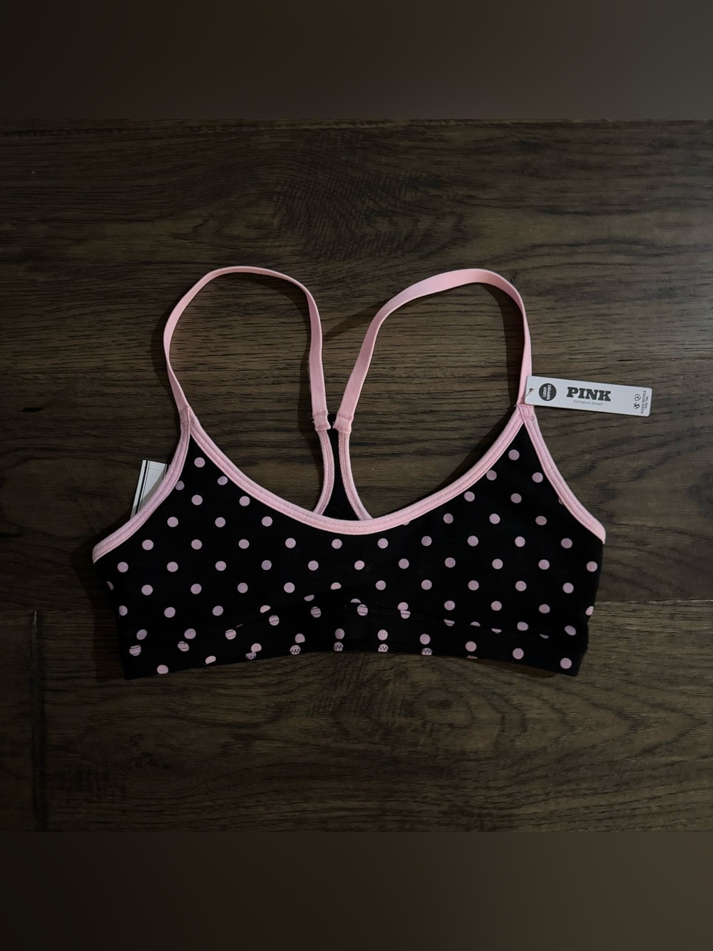 victoria’s secret pink black racerback bralette with pink polka dots